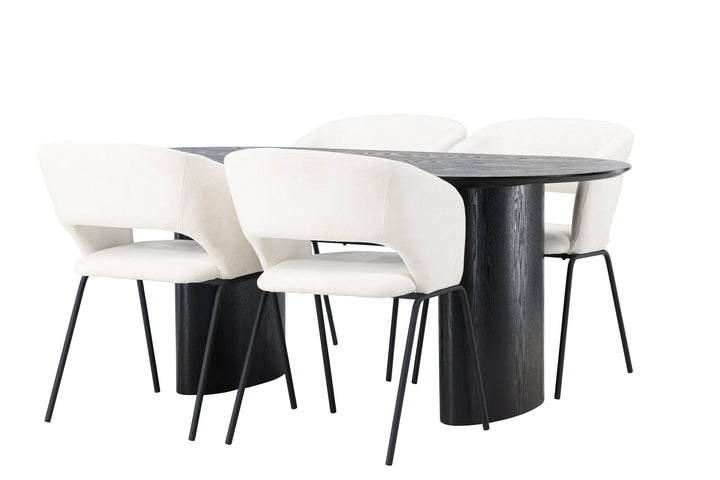 Venture Home Isolde Dining Table 180*75 - Black / Black MDF +Day Dining Chair - Matte black / White Linen _4