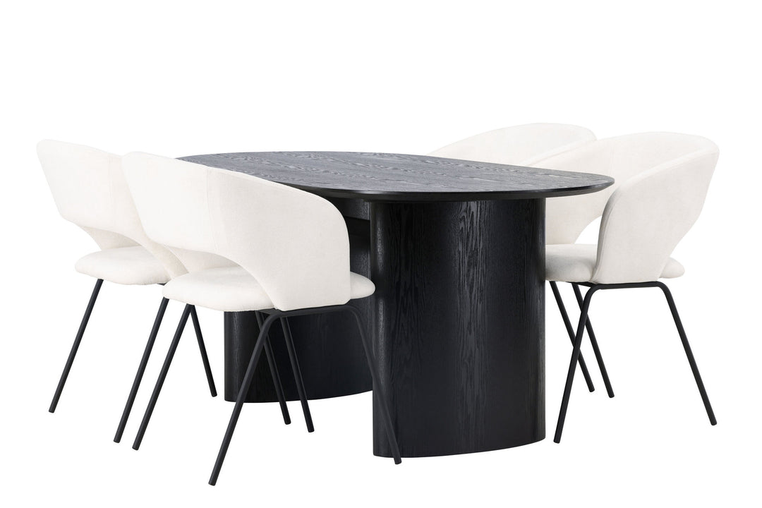 Venture Home Isolde Dining Table 180*75 - Black / Black MDF +Day Dining Chair - Matte black / White Linen _4