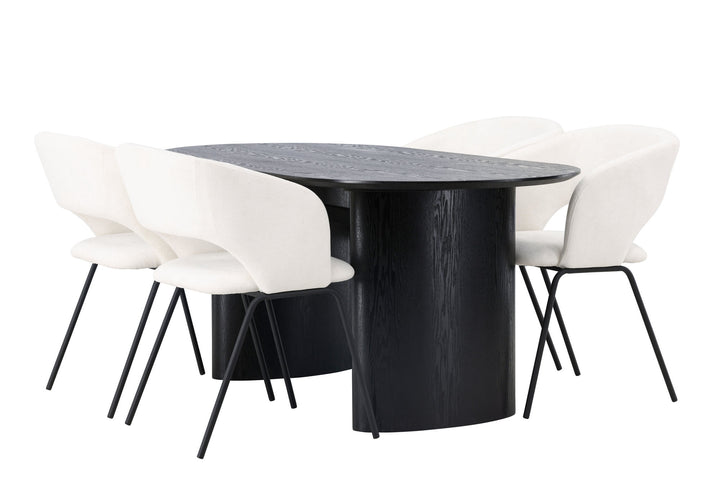 Venture Home Isolde Dining Table 180*75 - Black / Black MDF +Day Dining Chair - Matte black / White Linen _4