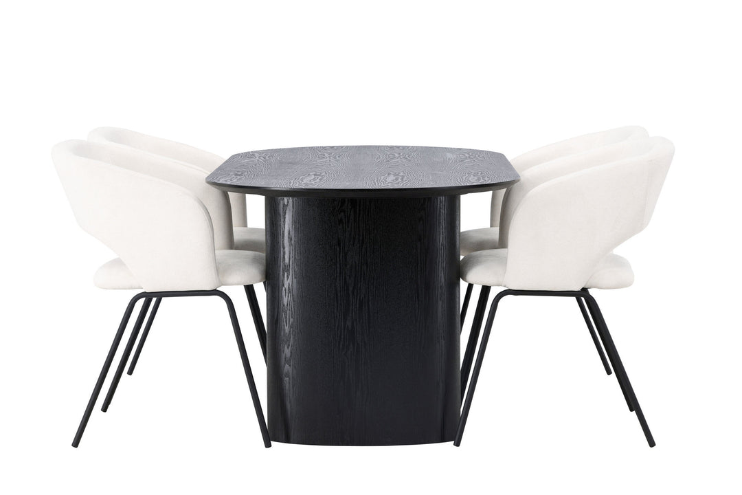 Venture Home Isolde Dining Table 180*75 - Black / Black MDF +Day Dining Chair - Matte black / White Linen _4