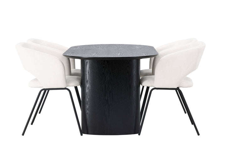 Venture Home Isolde Dining Table 180*75 - Black / Black MDF +Day Dining Chair - Matte black / White Linen _4