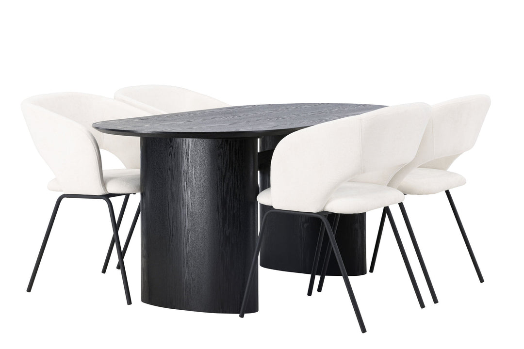Venture Home Isolde Dining Table 180*75 - Black / Black MDF +Day Dining Chair - Matte black / White Linen _4