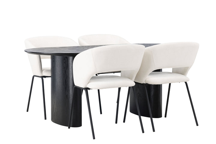 Venture Home Isolde Dining Table 180*75 - Black / Black MDF +Day Dining Chair - Matte black / White Linen _4