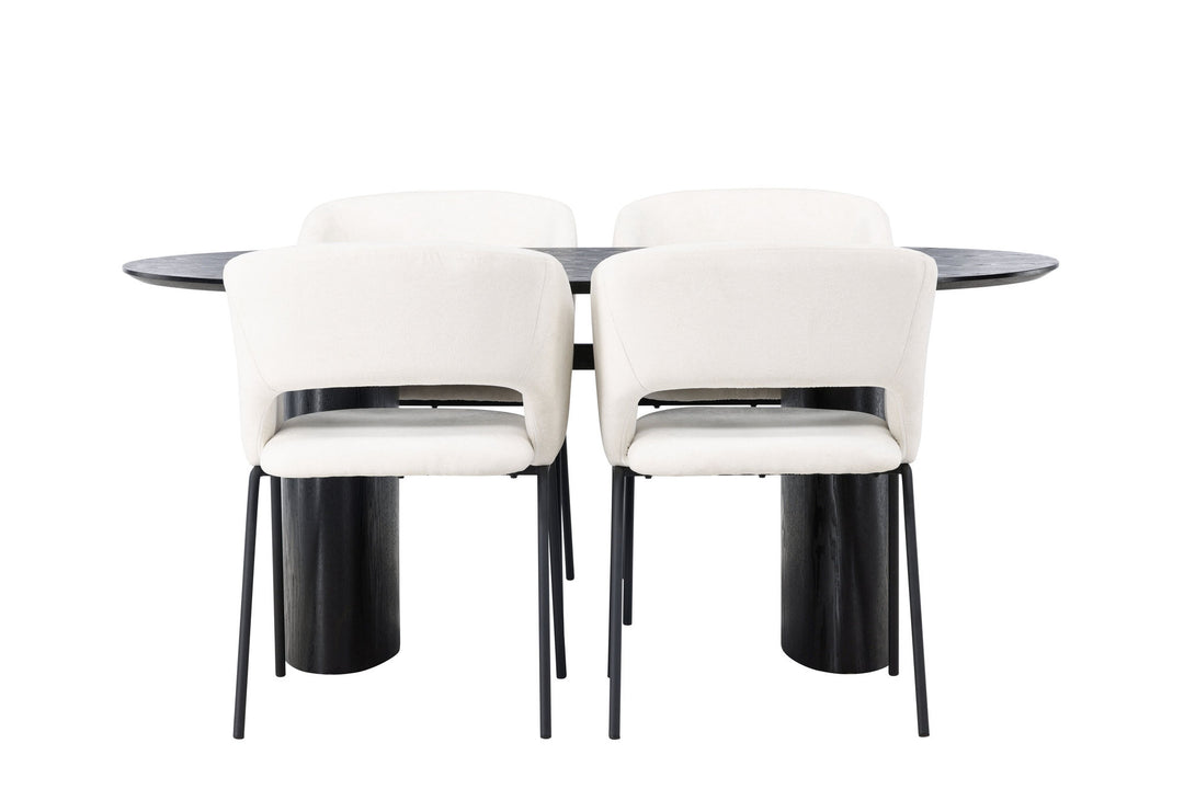 Venture Home Isolde Dining Table 180*75 - Black / Black MDF +Day Dining Chair - Matte black / White Linen _4