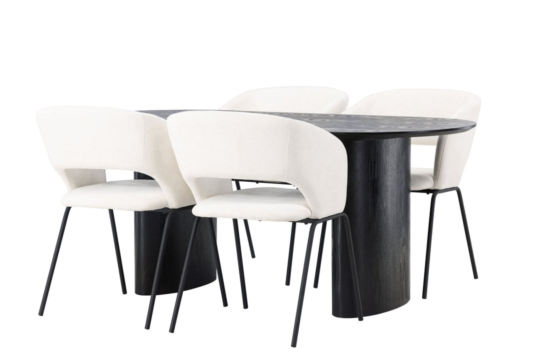 Venture Home Isolde Dining Table 180*75 - Black / Black MDF +Day Dining Chair - Matte black / White Linen _4