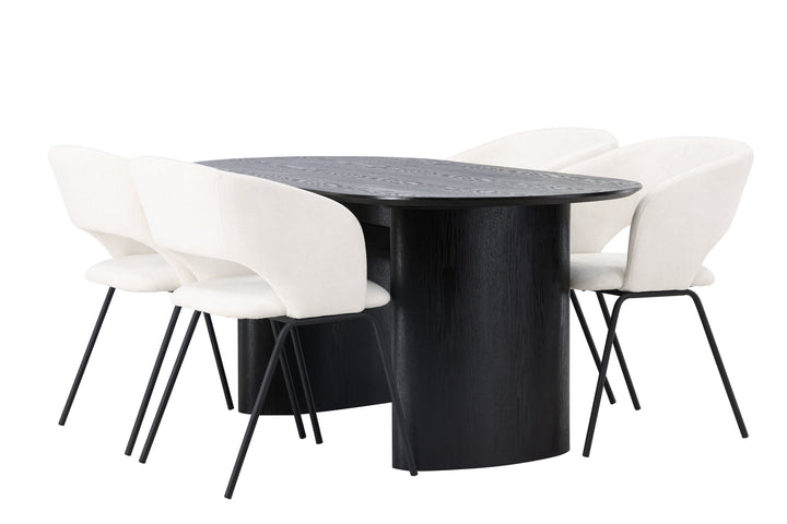 Venture Home Isolde Dining Table 180*75 - Black / Black MDF +Day Dining Chair - Matte black / White Linen _4