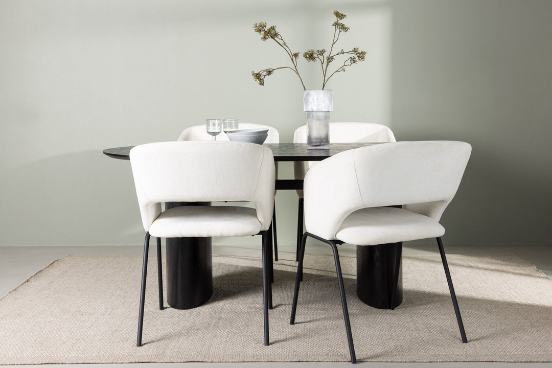 Venture Home Isolde Dining Table 180*75 - Black / Black MDF +Day Dining Chair - Matte black / White Linen _4