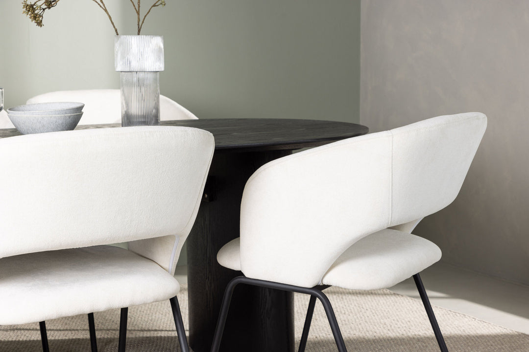 Venture Home Isolde Dining Table 180*75 - Black / Black MDF +Day Dining Chair - Matte black / White Linen _4