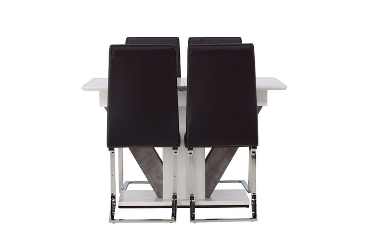 Venture Home Disa Dining Table 120/160*80 - White / Grey MDF +Tempo Dining Chair - Chromed leg / Black PU _4