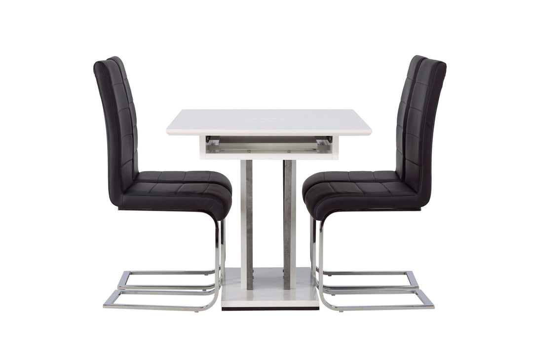 Venture Home Disa Dining Table 120/160*80 - White / Grey MDF +Tempo Dining Chair - Chromed leg / Black PU _4