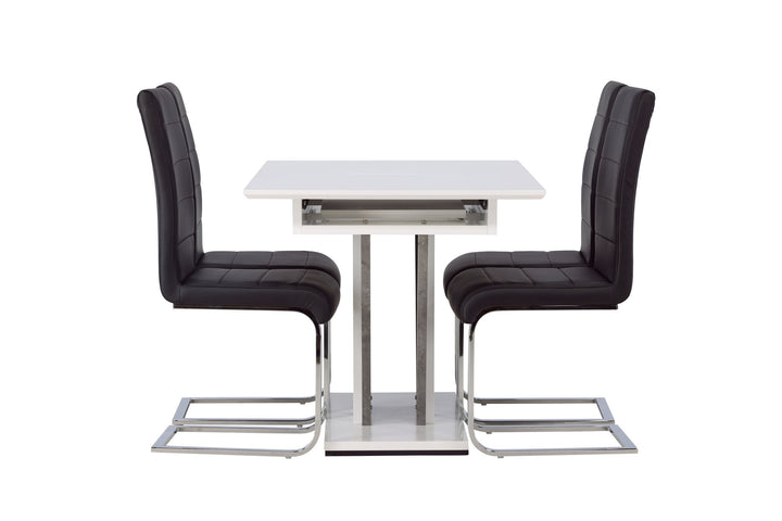 Venture Home Disa Dining Table 120/160*80 - White / Grey MDF +Tempo Dining Chair - Chromed leg / Black PU _4