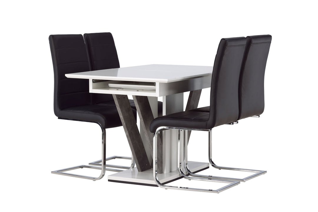 Venture Home Disa Dining Table 120/160*80 - White / Grey MDF +Tempo Dining Chair - Chromed leg / Black PU _4