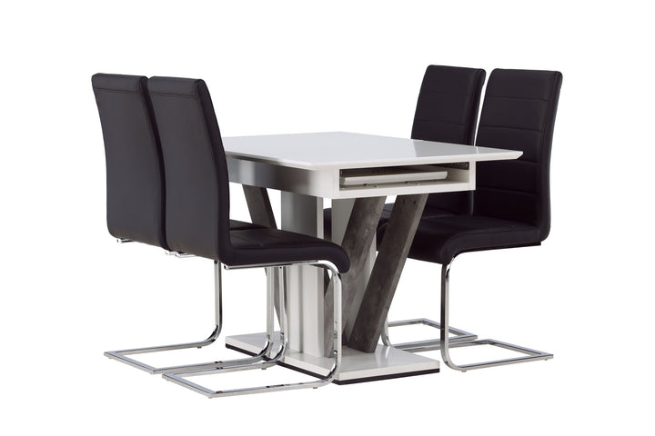 Venture Home Disa Dining Table 120/160*80 - White / Grey MDF +Tempo Dining Chair - Chromed leg / Black PU _4
