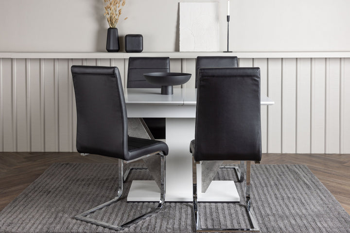 Venture Home Disa Dining Table 120/160*80 - White / Grey MDF +Tempo Dining Chair - Chromed leg / Black PU _4
