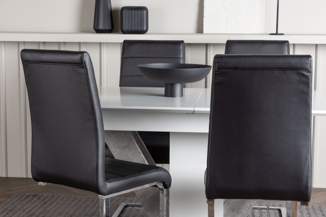 Venture Home Disa Dining Table 120/160*80 - White / Grey MDF +Tempo Dining Chair - Chromed leg / Black PU _4
