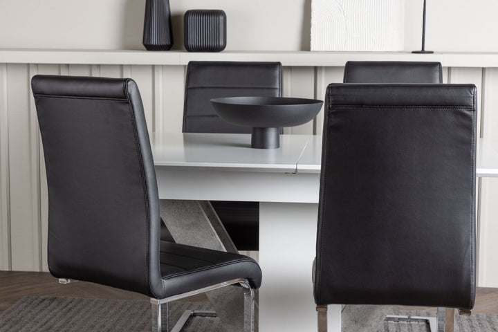 Venture Home Disa Dining Table 120/160*80 - White / Grey MDF +Tempo Dining Chair - Chromed leg / Black PU _4