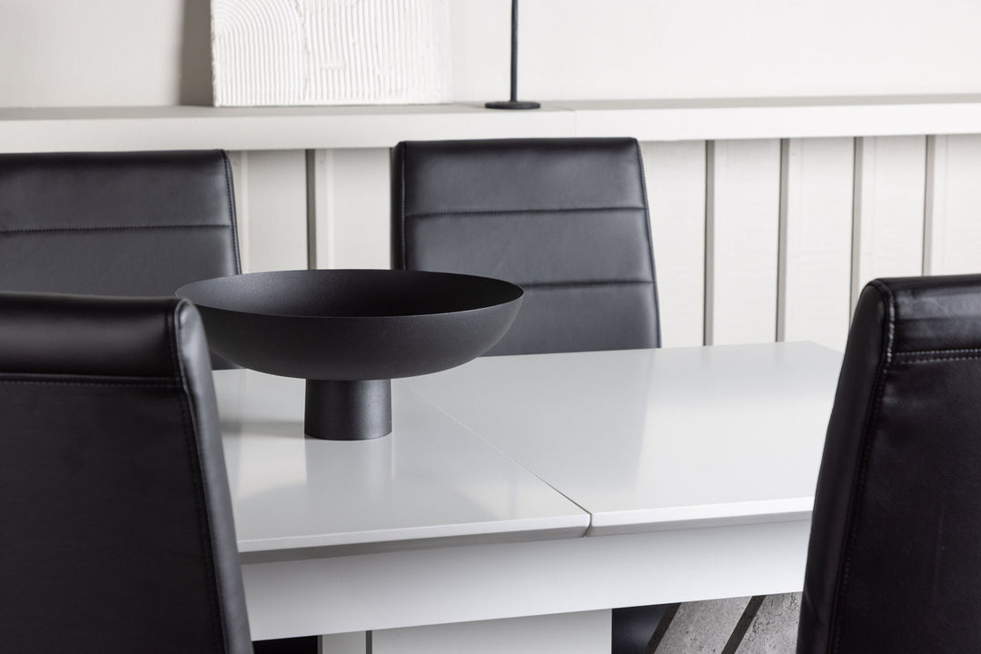 Venture Home Disa Dining Table 120/160*80 - White / Grey MDF +Tempo Dining Chair - Chromed leg / Black PU _4