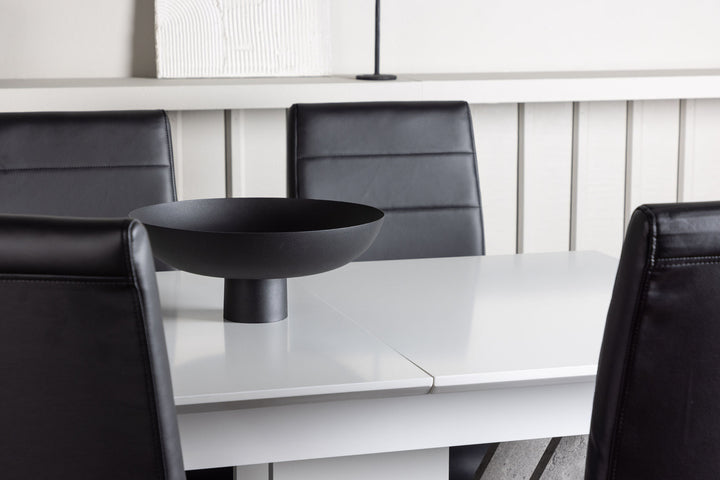 Venture Home Disa Dining Table 120/160*80 - White / Grey MDF +Tempo Dining Chair - Chromed leg / Black PU _4