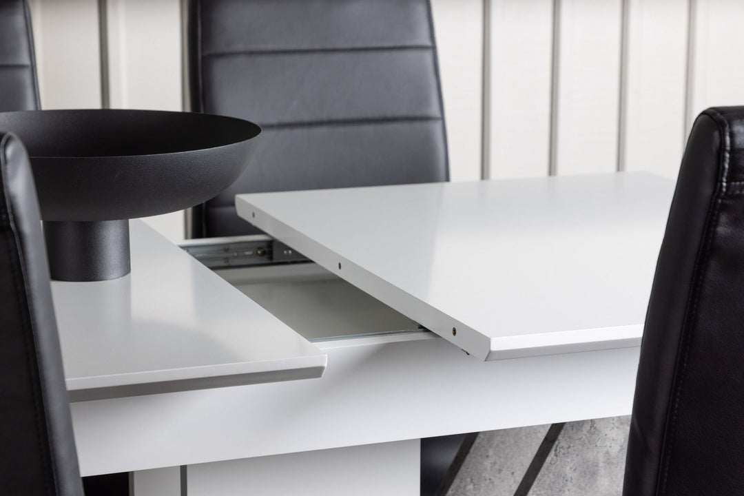 Venture Home Disa Dining Table 120/160*80 - White / Grey MDF +Tempo Dining Chair - Chromed leg / Black PU _4