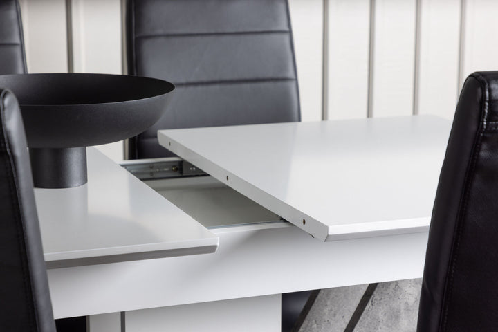 Venture Home Disa Dining Table 120/160*80 - White / Grey MDF +Tempo Dining Chair - Chromed leg / Black PU _4
