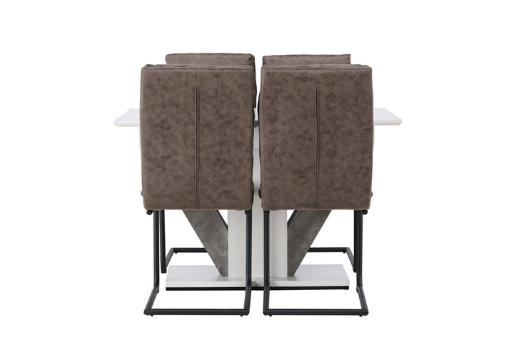 Venture Home Disa Dining Table 120/160*80 - White / Grey MDF +Zizo Dining Chair - Black / Brown Microfiber fabric _4