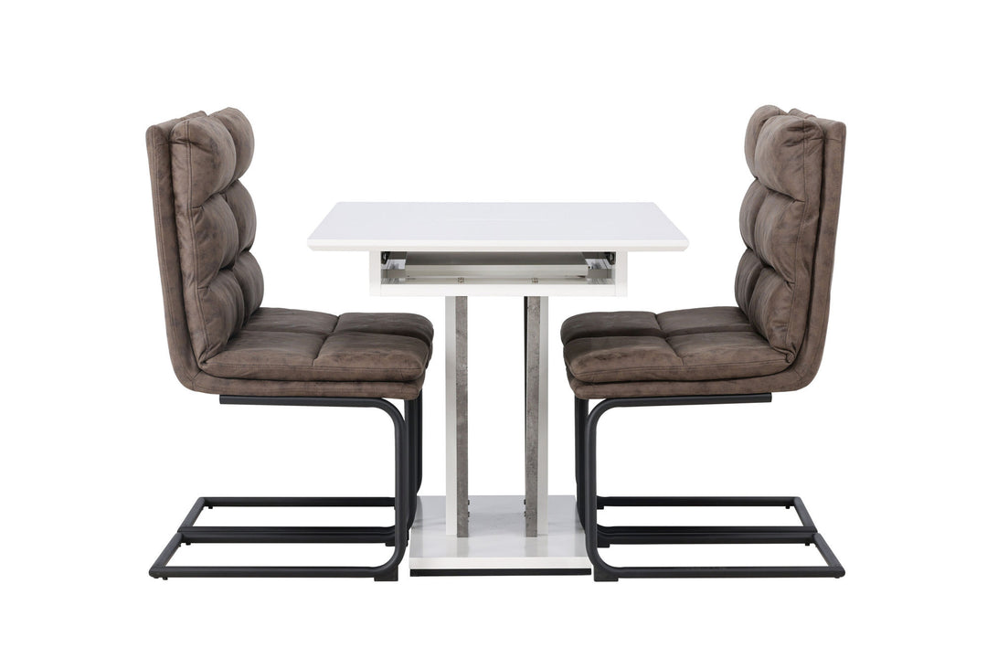 Venture Home Disa Dining Table 120/160*80 - White / Grey MDF +Zizo Dining Chair - Black / Brown Microfiber fabric _4