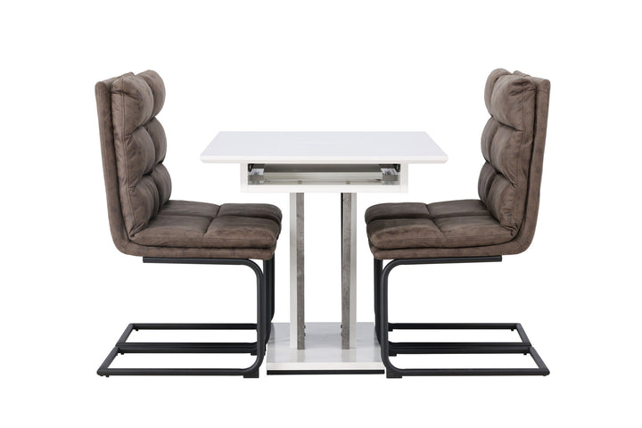 Venture Home Disa Dining Table 120/160*80 - White / Grey MDF +Zizo Dining Chair - Black / Brown Microfiber fabric _4