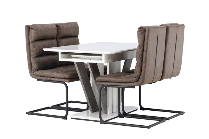 Venture Home Disa Dining Table 120/160*80 - White / Grey MDF +Zizo Dining Chair - Black / Brown Microfiber fabric _4