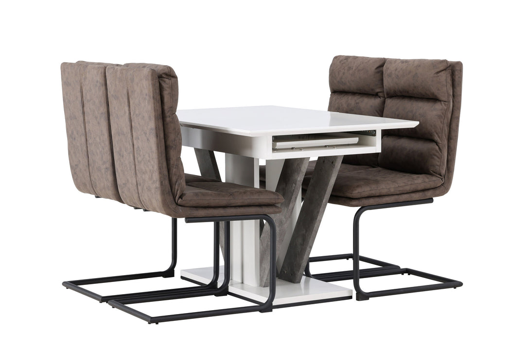 Venture Home Disa Dining Table 120/160*80 - White / Grey MDF +Zizo Dining Chair - Black / Brown Microfiber fabric _4
