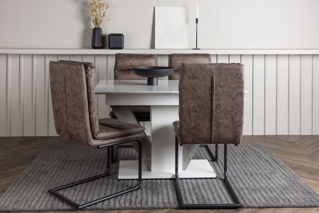 Venture Home Disa Dining Table 120/160*80 - White / Grey MDF +Zizo Dining Chair - Black / Brown Microfiber fabric _4