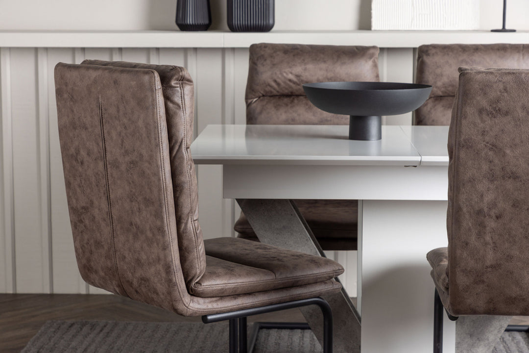 Venture Home Disa Dining Table 120/160*80 - White / Grey MDF +Zizo Dining Chair - Black / Brown Microfiber fabric _4