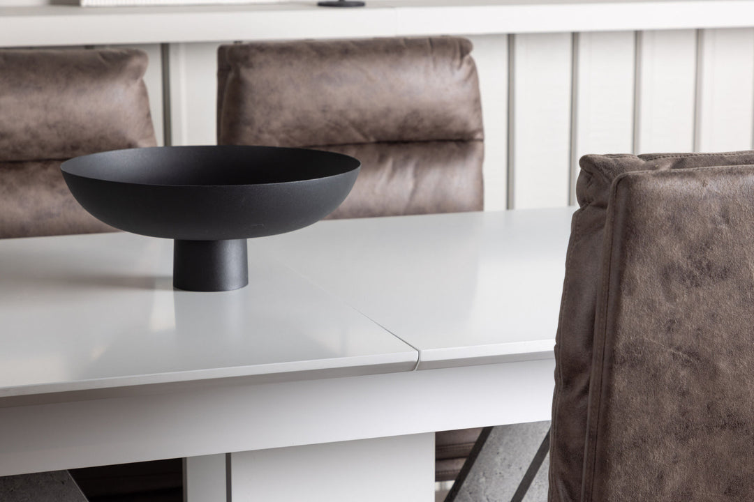 Venture Home Disa Dining Table 120/160*80 - White / Grey MDF +Zizo Dining Chair - Black / Brown Microfiber fabric _4