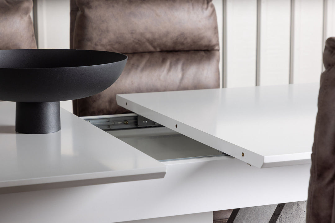 Venture Home Disa Dining Table 120/160*80 - White / Grey MDF +Zizo Dining Chair - Black / Brown Microfiber fabric _4