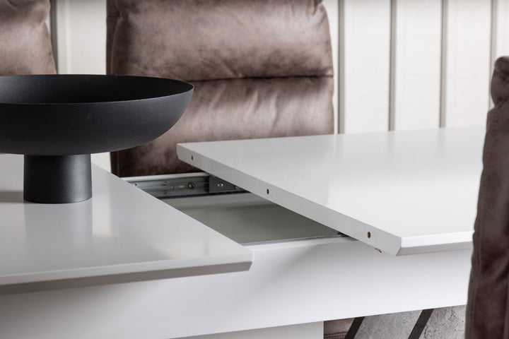 Venture Home Disa Dining Table 120/160*80 - White / Grey MDF +Zizo Dining Chair - Black / Brown Microfiber fabric _4
