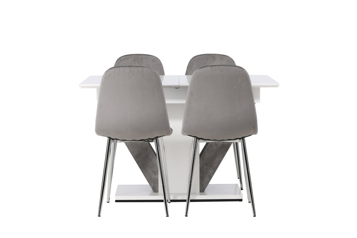 Venture Home Disa Dining Table 120/160*80 - White / Grey MDF +Eva Dining Chair - Light grey / Light grey Velvet _4