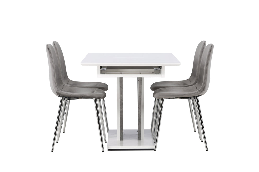 Venture Home Disa Dining Table 120/160*80 - White / Grey MDF +Eva Dining Chair - Light grey / Light grey Velvet _4