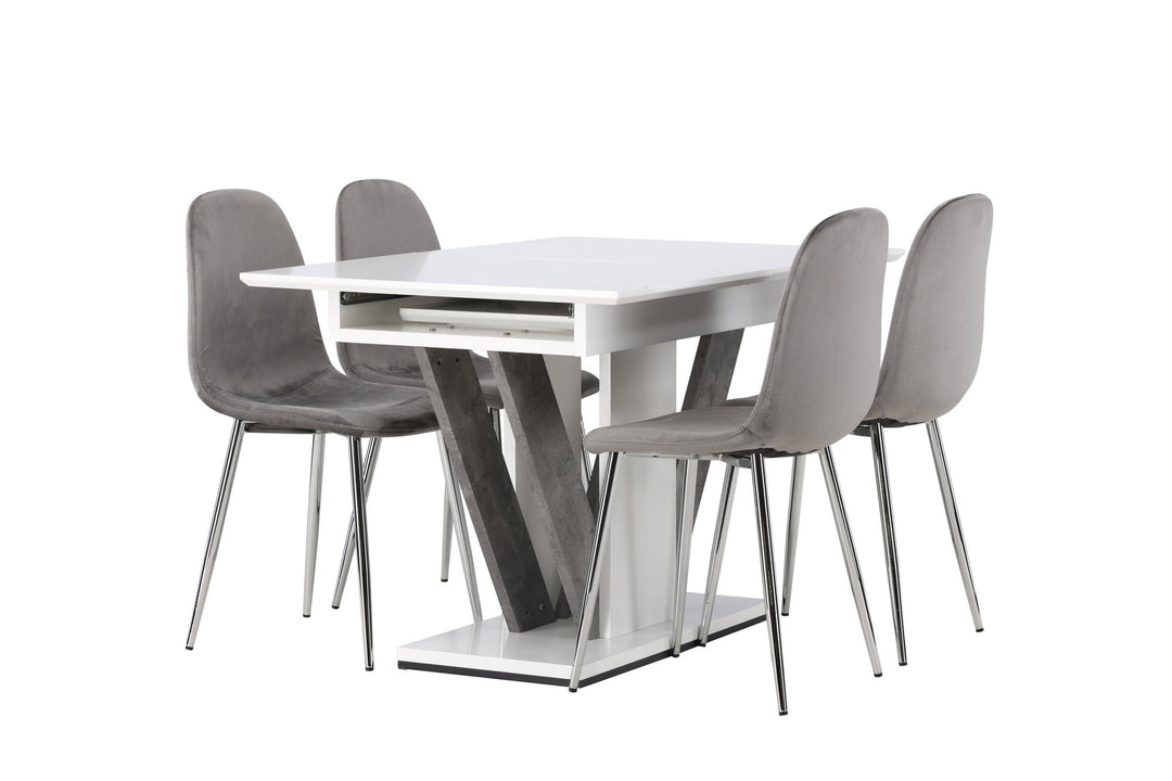 Venture Home Disa Dining Table 120/160*80 - White / Grey MDF +Eva Dining Chair - Light grey / Light grey Velvet _4