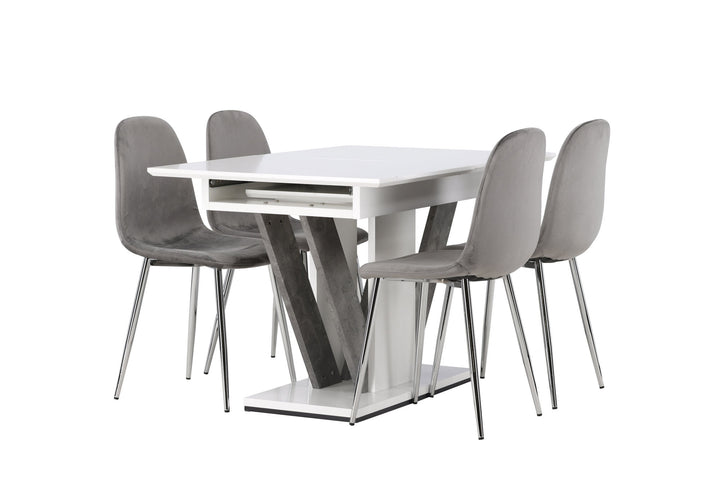 Venture Home Disa Dining Table 120/160*80 - White / Grey MDF +Eva Dining Chair - Light grey / Light grey Velvet _4
