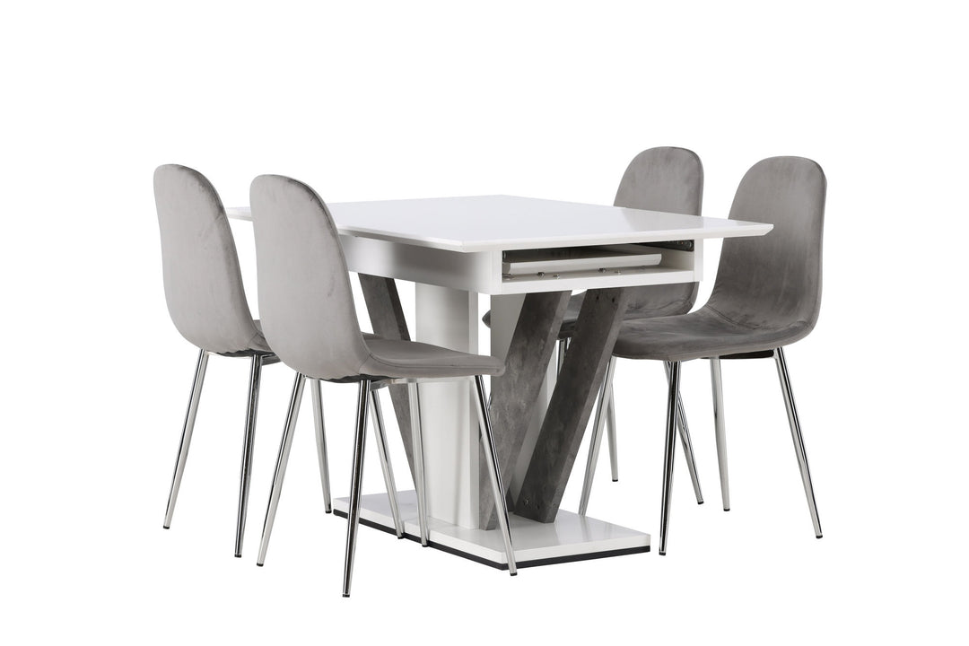 Venture Home Disa Dining Table 120/160*80 - White / Grey MDF +Eva Dining Chair - Light grey / Light grey Velvet _4