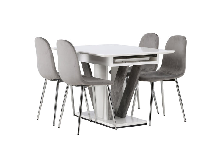 Venture Home Disa Dining Table 120/160*80 - White / Grey MDF +Eva Dining Chair - Light grey / Light grey Velvet _4