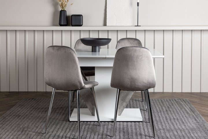 Venture Home Disa Dining Table 120/160*80 - White / Grey MDF +Eva Dining Chair - Light grey / Light grey Velvet _4