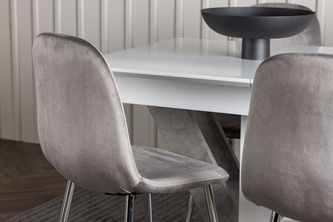 Venture Home Disa Dining Table 120/160*80 - White / Grey MDF +Eva Dining Chair - Light grey / Light grey Velvet _4