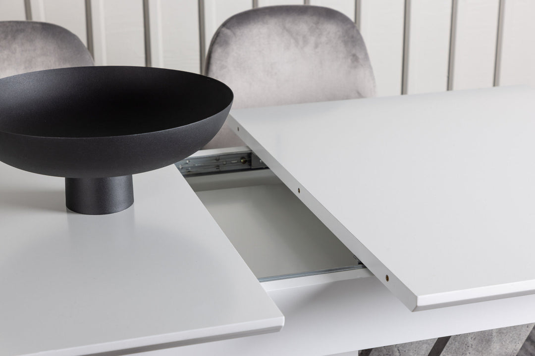 Venture Home Disa Dining Table 120/160*80 - White / Grey MDF +Eva Dining Chair - Light grey / Light grey Velvet _4