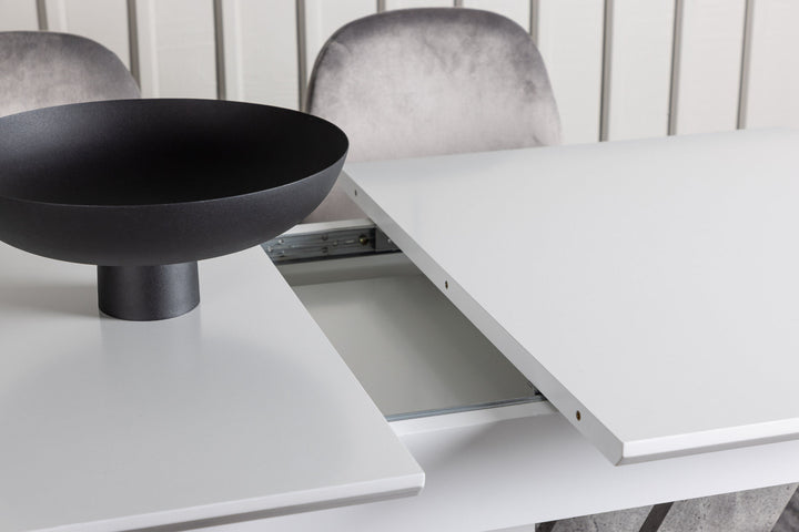 Venture Home Disa Dining Table 120/160*80 - White / Grey MDF +Eva Dining Chair - Light grey / Light grey Velvet _4