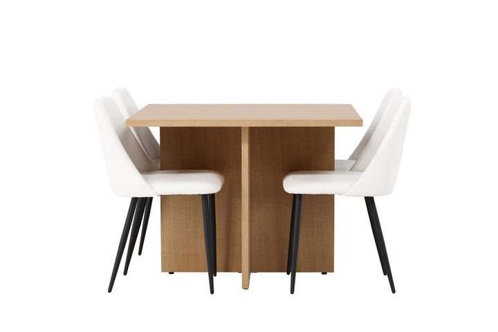 Venture Home Leo Dining Table 100*75 - Oaklook / Oaklook MDF +Night Dining Chair - Black / White PU _4