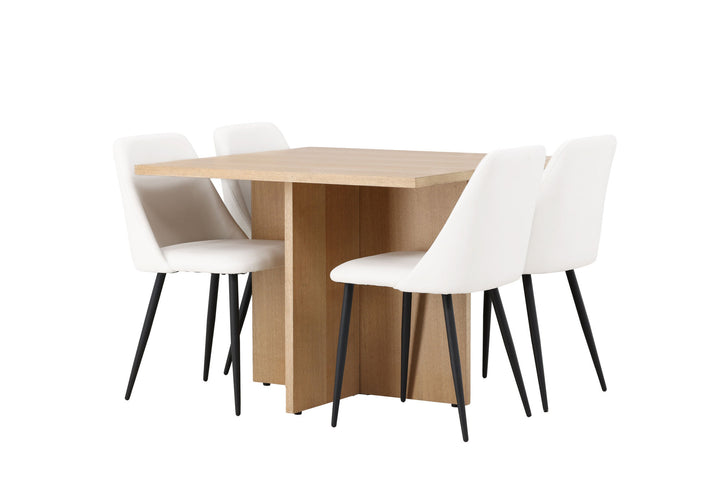Venture Home Leo Dining Table 100*75 - Oaklook / Oaklook MDF +Night Dining Chair - Black / White PU _4