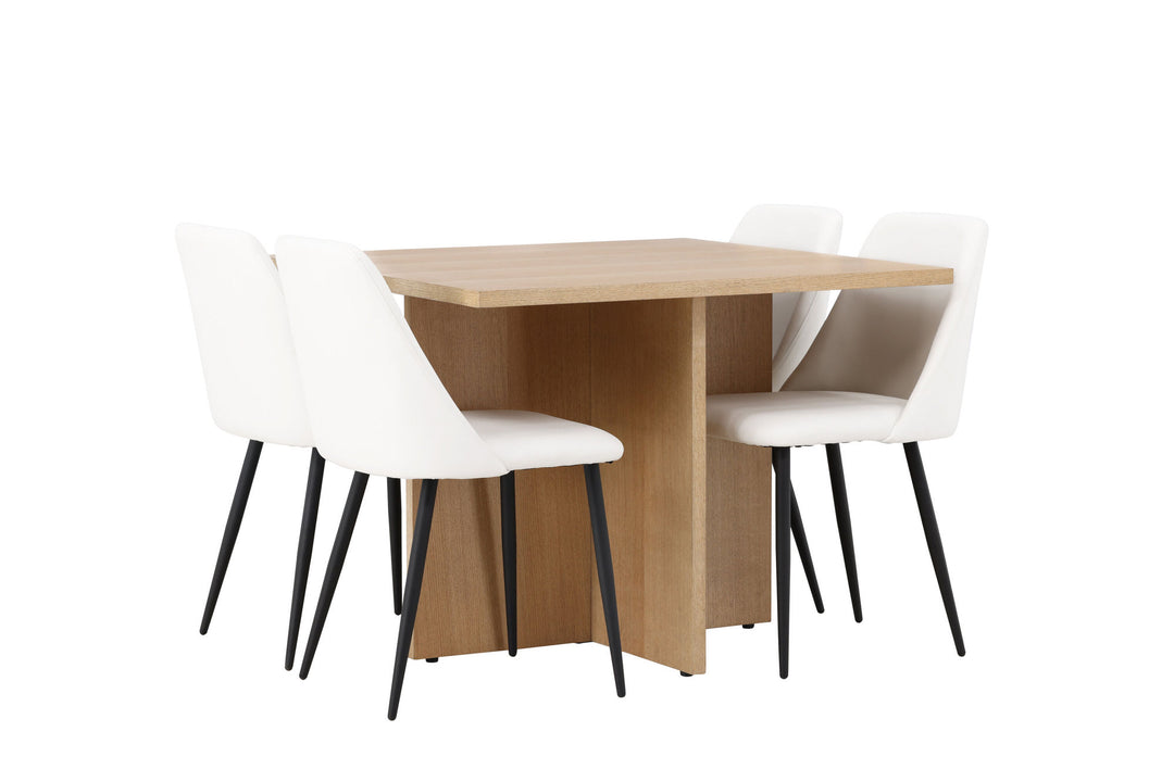 Venture Home Leo Dining Table 100*75 - Oaklook / Oaklook MDF +Night Dining Chair - Black / White PU _4