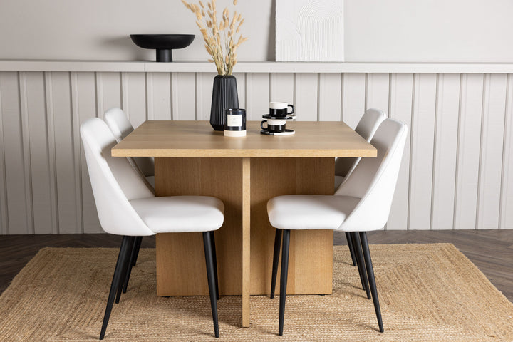 Venture Home Leo Dining Table 100*75 - Oaklook / Oaklook MDF +Night Dining Chair - Black / White PU _4