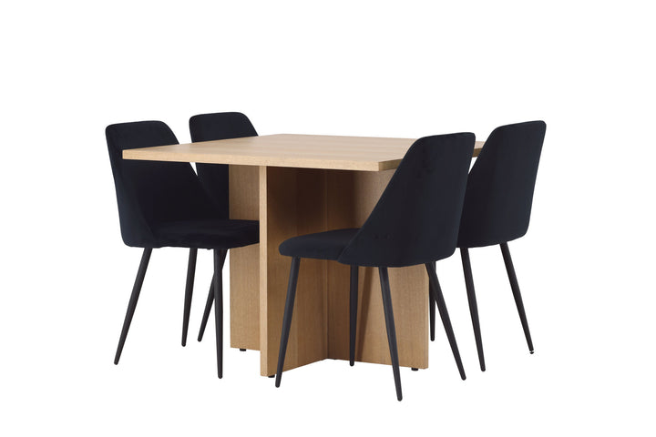 Venture Home Leo Dining Table 100*75 - Oaklook / Oaklook MDF +Night Dining Chair - Black / Black Velvet _4