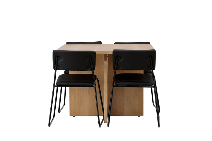 Venture Home Leo Dining Table 100*75 - Oaklook / Oaklook MDF +Kenth Chair - Black / Black PU _4